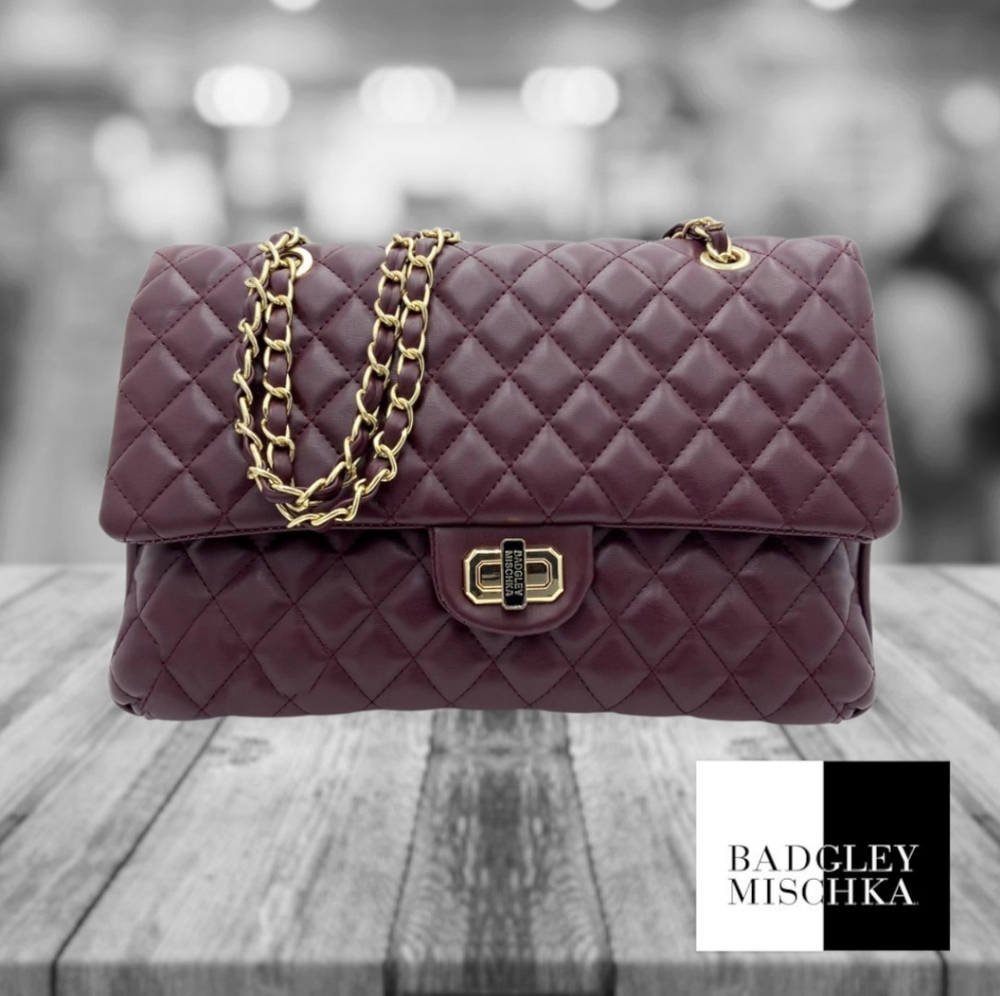 Badgley Mischka Quilted Messenger Bag Plum